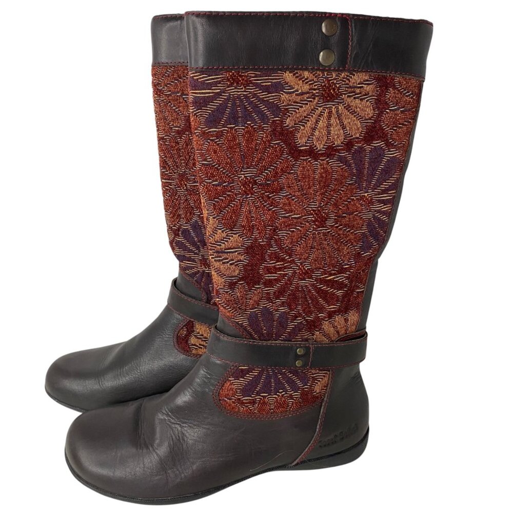 Joseph Seibel Leather Floral Tapestry Knee-High Womens Boots Size 36 - Picture 1 of 10